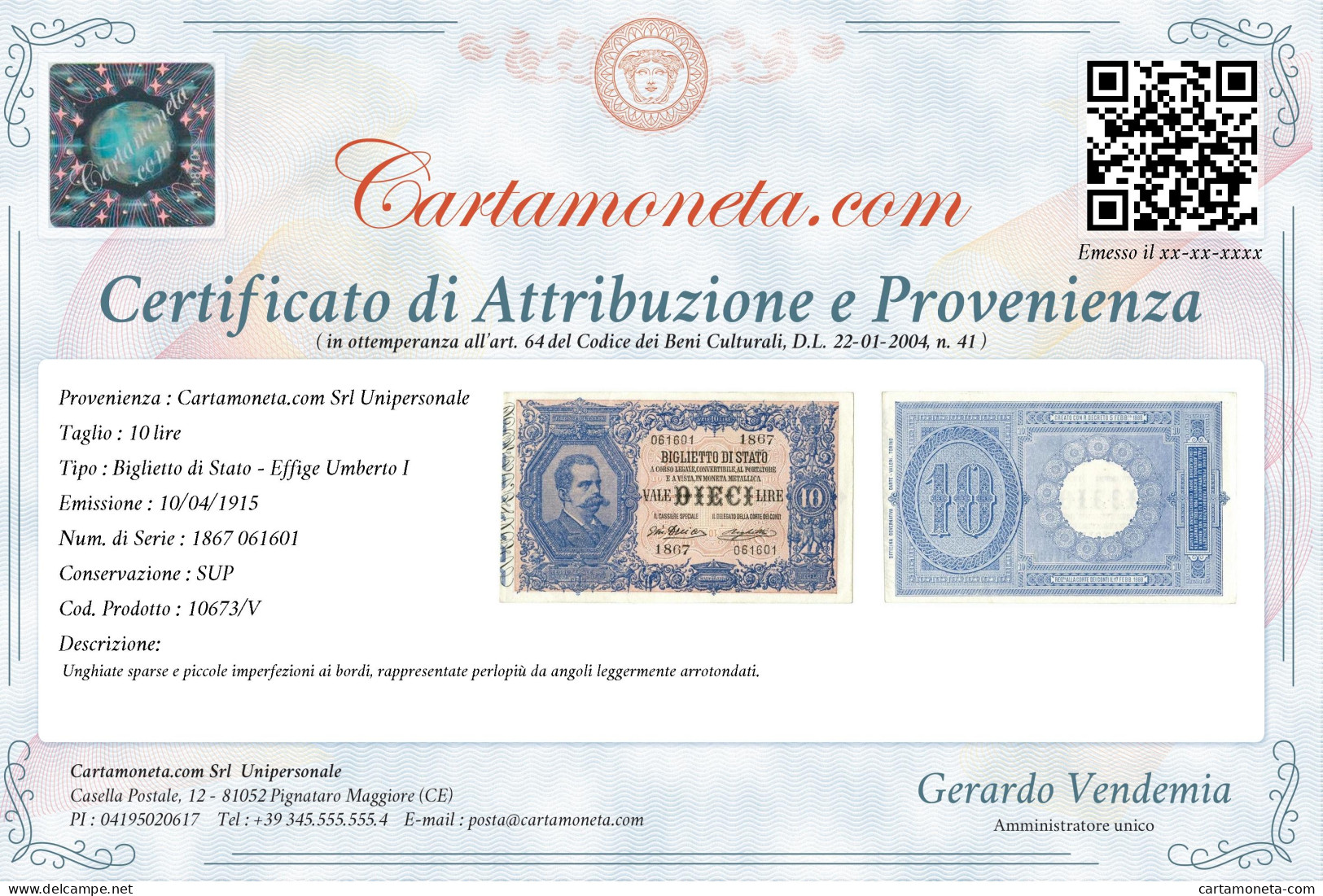 10 LIRE BIGLIETTO DI STATO EFFIGE UMBERTO I 10/04/1915 SUP - Andere