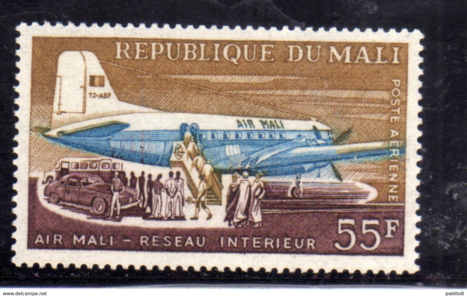 MALI 1963 AIR MAIL POSTE AERIENNE NATIONAL LINE PLANE LOADING 55f MNH - Mali (1959-...)