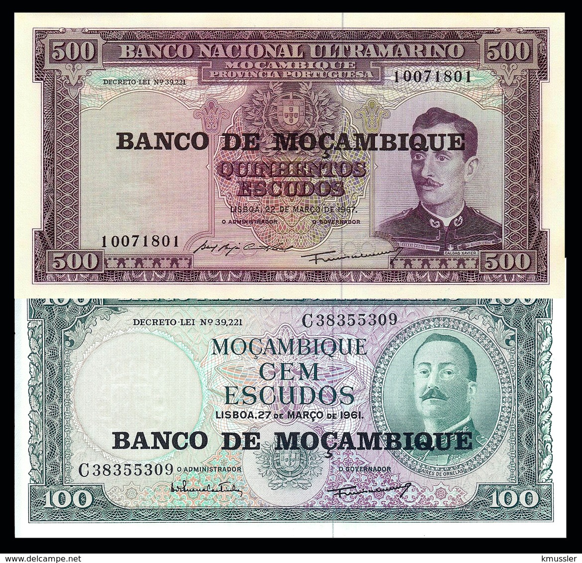 # # # Banknote Mosambik 100 + 500 Escudos 1961 UNC # # # - Moçambique