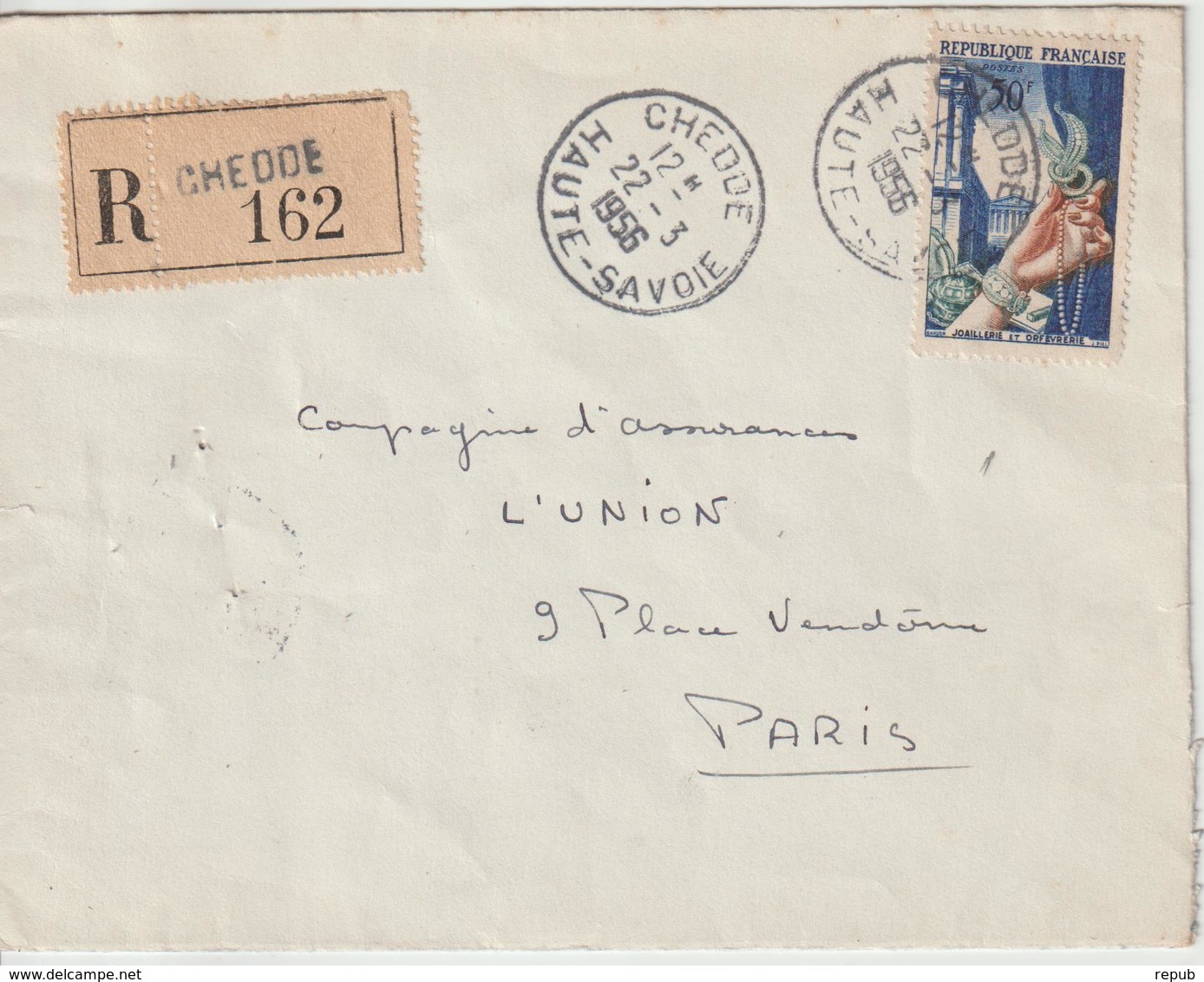 Lettre Recommandée 1956 De Chedde Savoie Pour Paris - 1921-1960: Modern Tijdperk