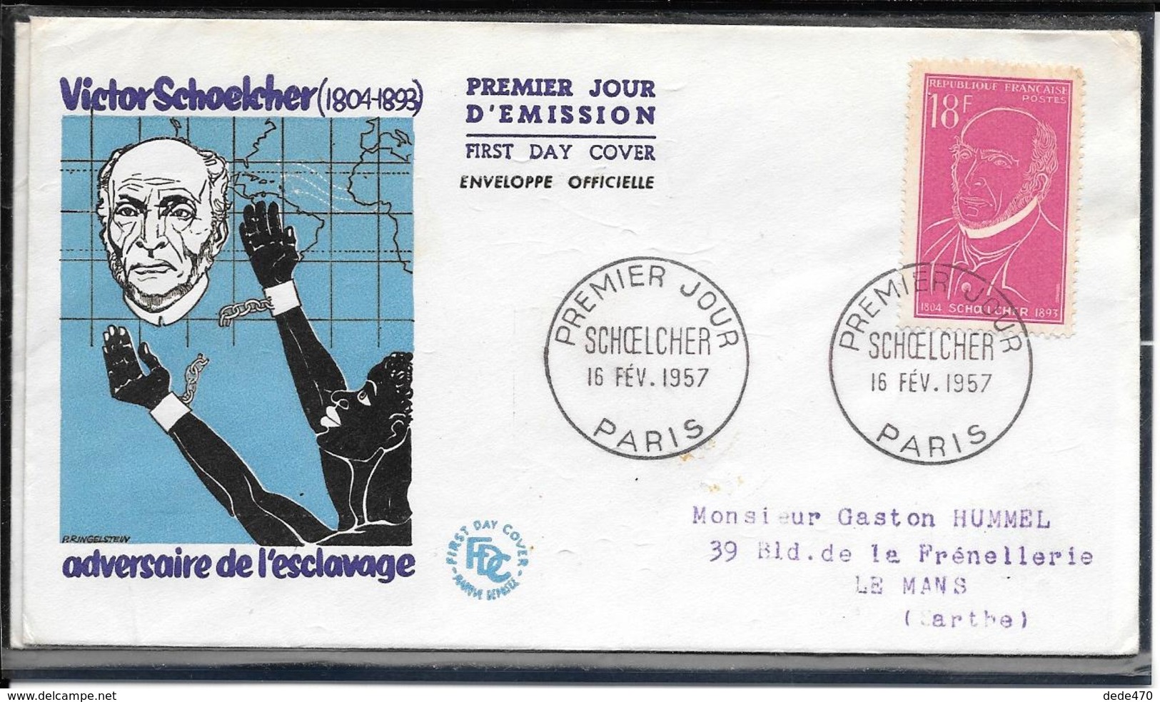 FDC 1957 - 1092  Victor SCHOELCHER - 1950-1959