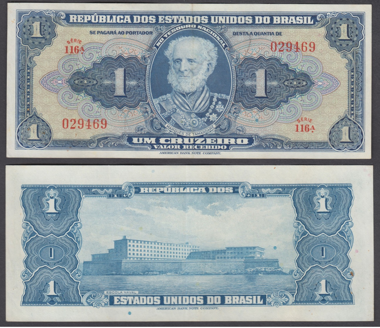 Brazil 1 Cruzeiro ND 1944 (VF+) Condition Banknote P-132 Series 116A - Brazilië