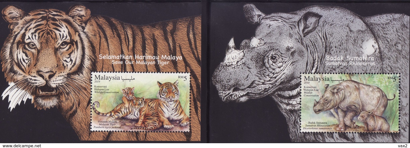 Malaysia 2019-8 Wildlife Conservation M/S MNH Fauna Tiger Rhinoceros Unusual - Malaysia (1964-...)