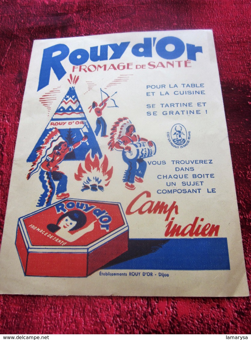 1950 PROTÈGE CAHIER"PUBLICITÉ ALIMENTAIRE ROUY D'OR"FROMAGE DE SANTÉ DANS CHAQUE BOITE 1 SUJET COMPOSANT LE CAMP INDIEN - Protège-cahiers