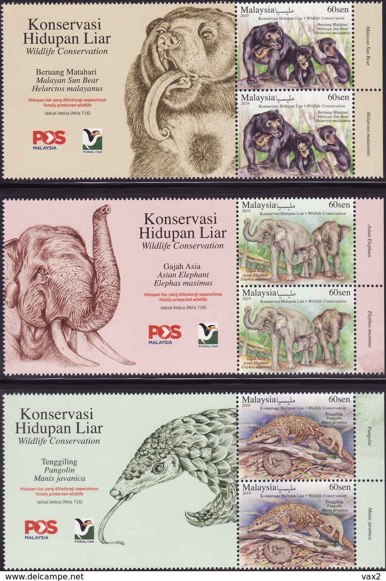 Malaysia 2019-8 Wildlife Conservation MNH With Title Fauna Pangolin Elephant Bear - Malesia (1964-...)