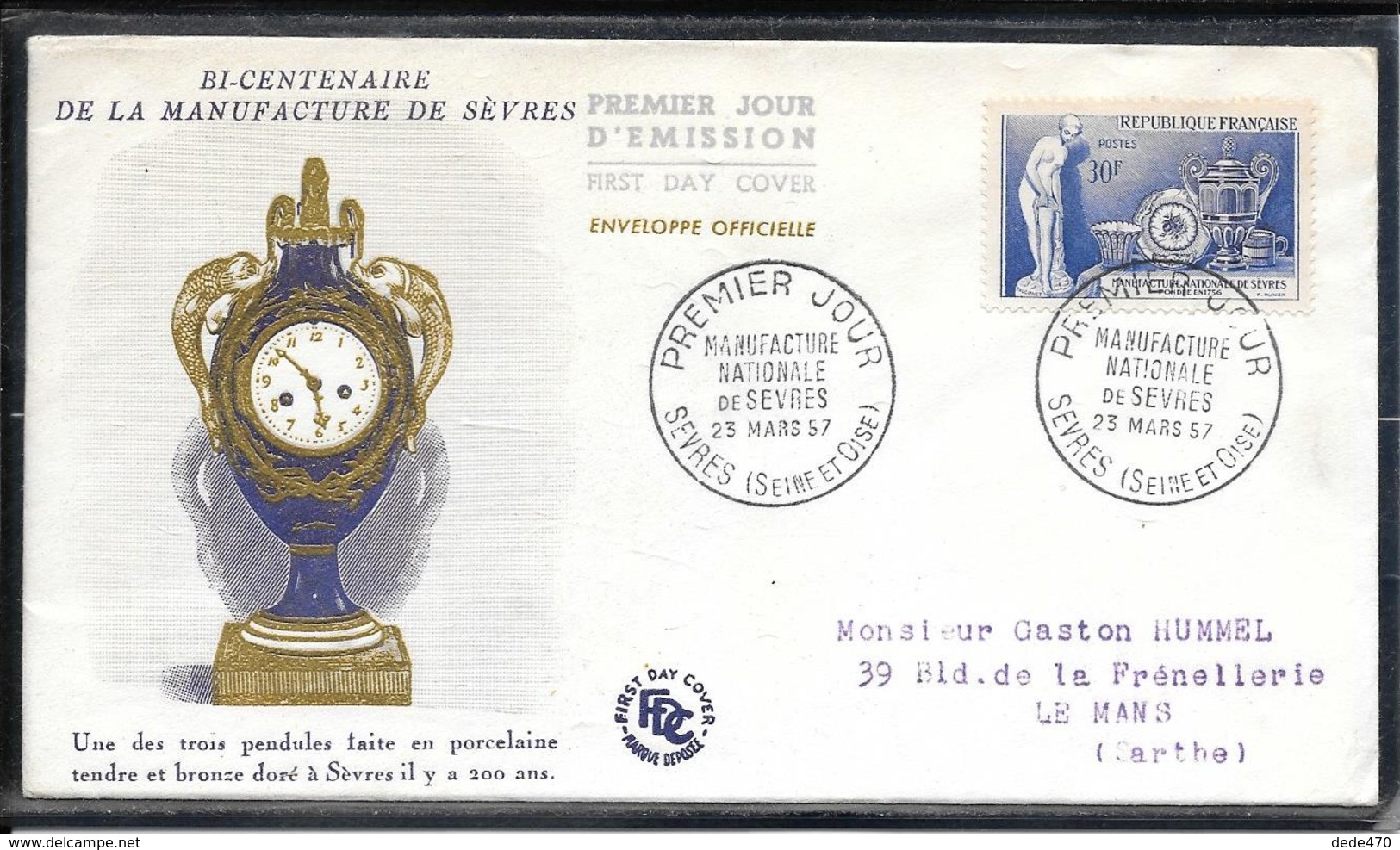 FDC 1957 - 1094   BI-CENTENAIRE De La MANUFACTURE De SEVRES - 1950-1959