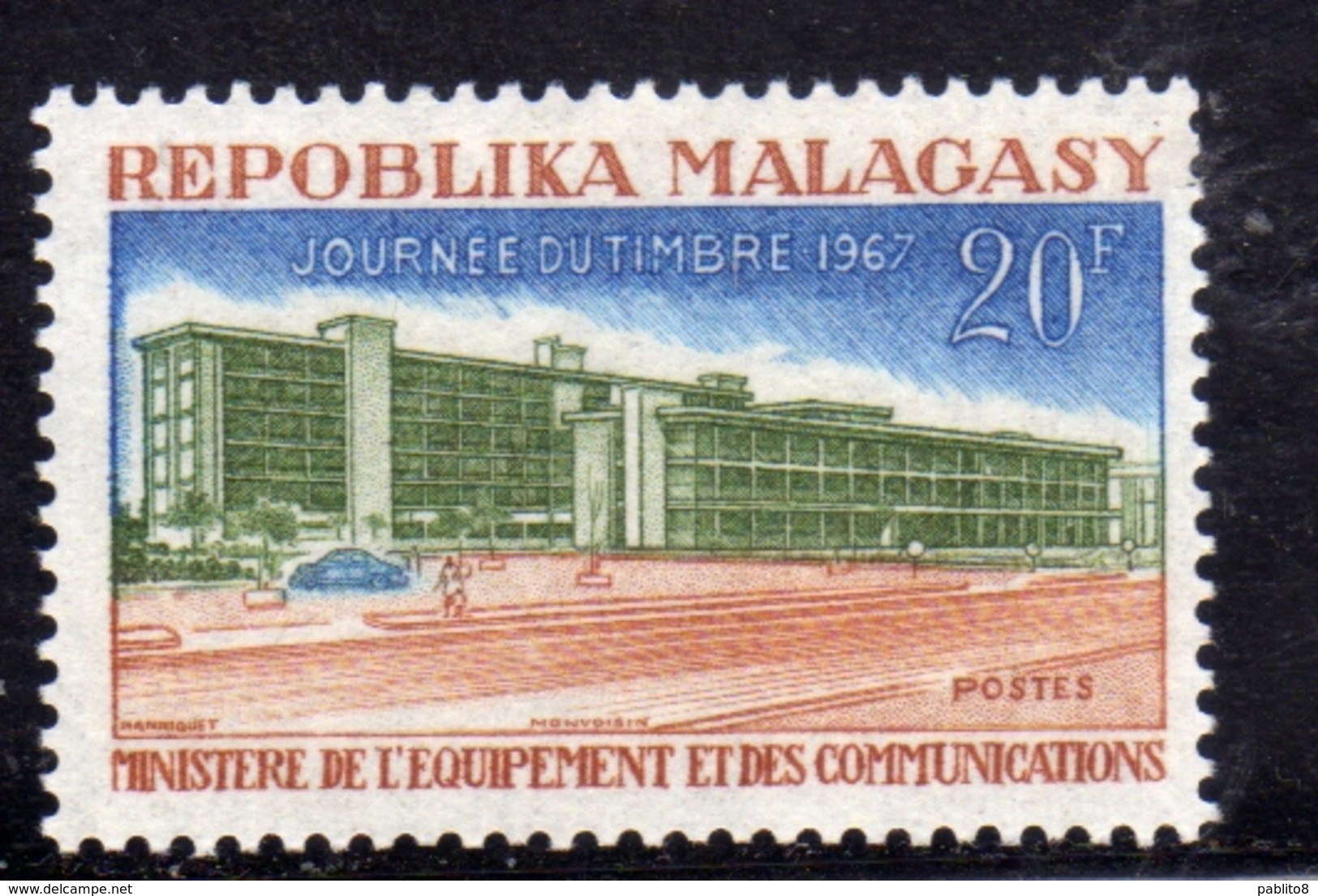 MADAGASCAR MALGACHE MALGASY REPUBLIC 1967 STAMP DAY JOURNEE DU TIMBRE MINISTRY OF EQUIPMENT COMMUNICATIONS 20f MNH - Madagascar (1960-...)