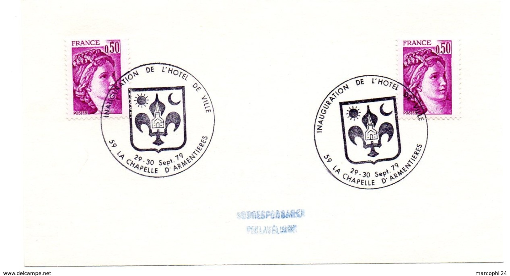 HERALDIQUE = 59 LA CHAPELLE D' ARMENTIERES 1979 = CACHET Illustré D' ARMOIRIES 'INAUGURATION HOTEL DE VILLE' - Commemorative Postmarks