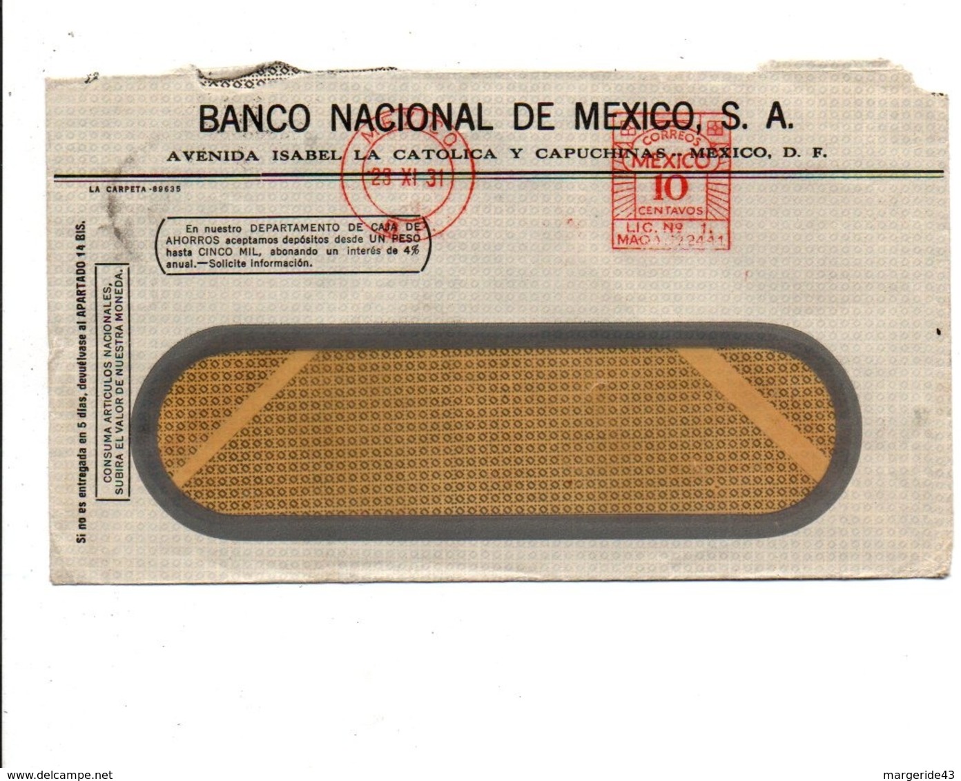 MEXIQUE EMA SUR LETTRE POUR LA FRANCE 1931 - Mexico