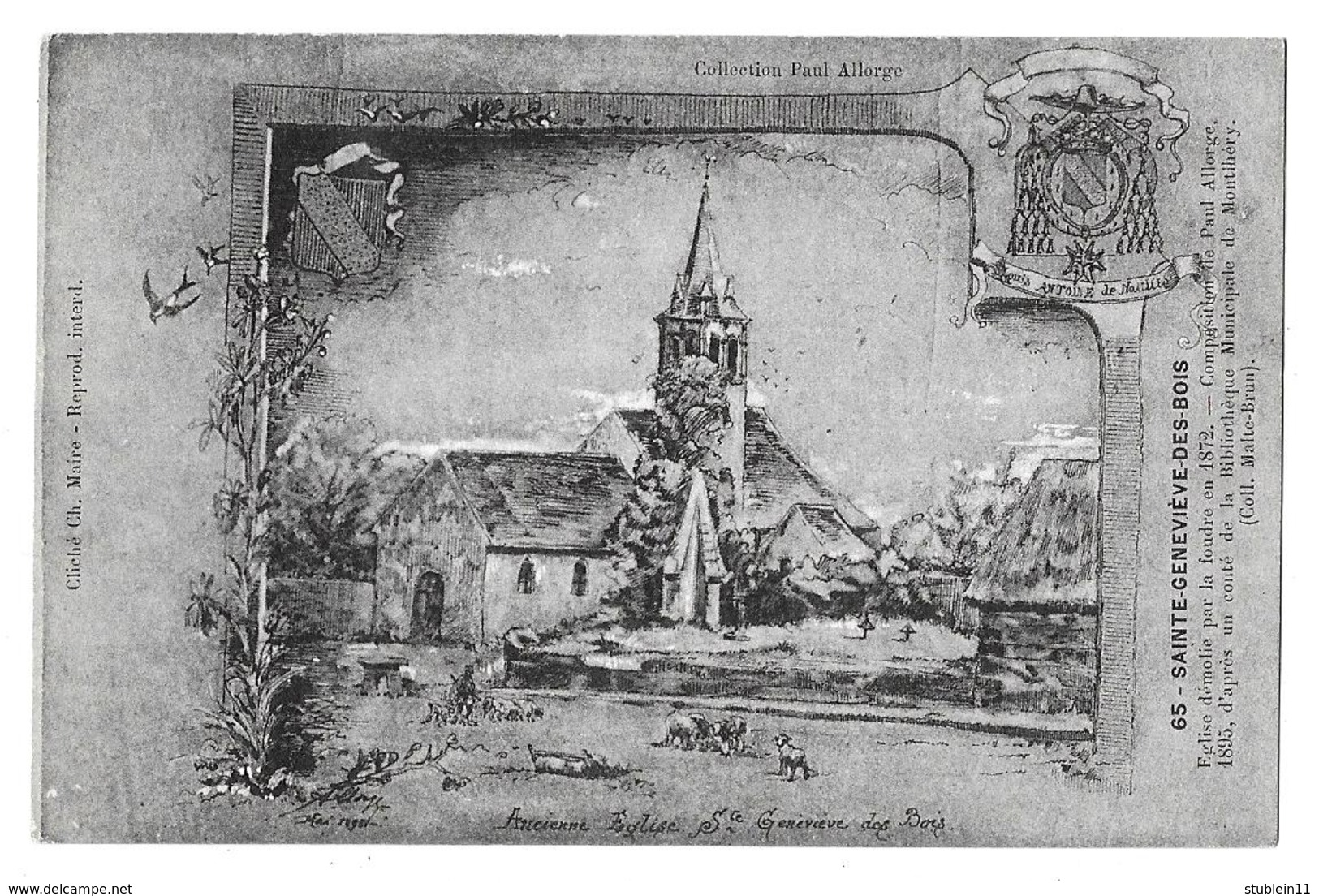 Sainte-Geneviève-de-Bois (Essonne) L'église, D'après Une Ancienne Gravure + S. Geneviève     LES 2 CARTES - Sainte Genevieve Des Bois