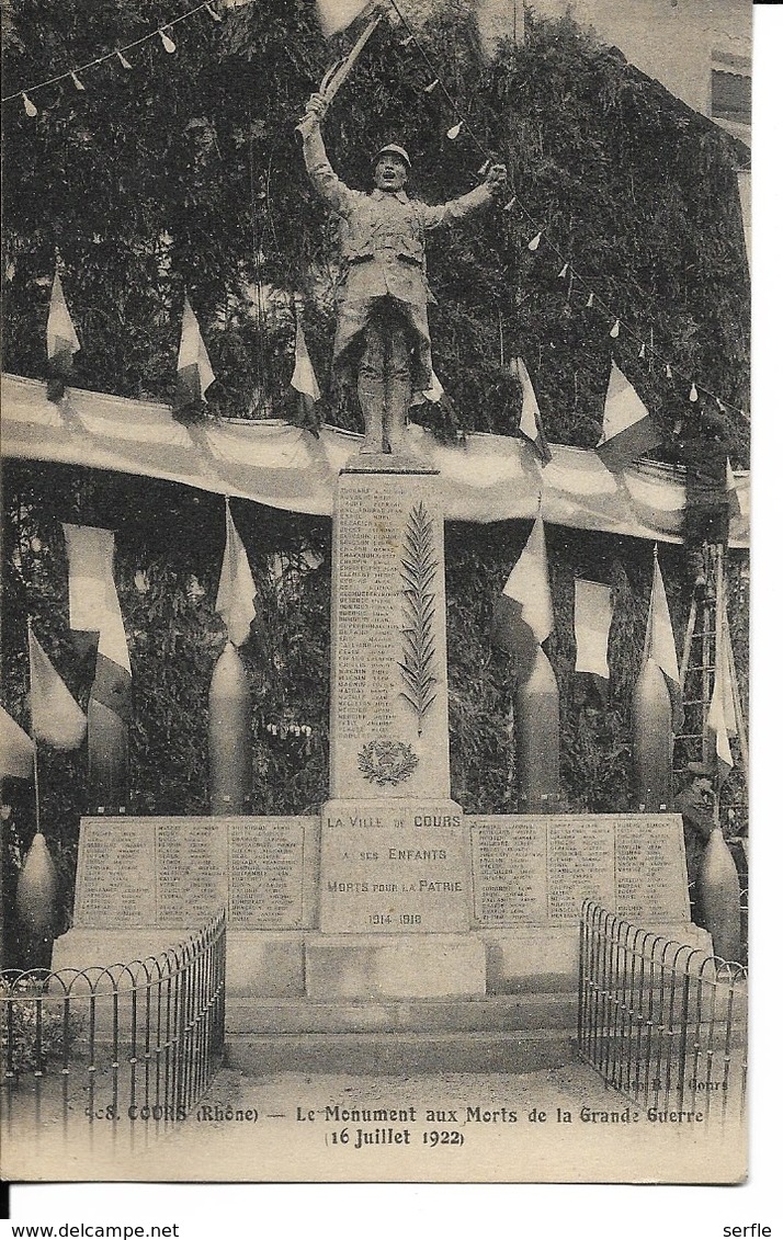 69 - Tarare -  Cours - Le Monument Aux Morts De La Grande Guerre - Inauguration Du 16 Juillet 1922 - Cours-la-Ville