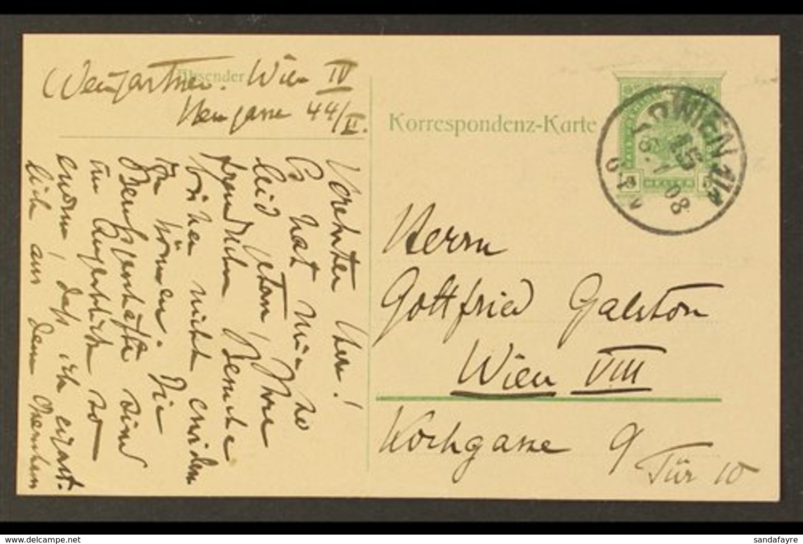 MUSIC FELIX VON WEINGARTNER. 1908 (15 Jan) Austrian 5h Postal Card Posted Locally Within Vienna, Addressed With Message  - Unclassified