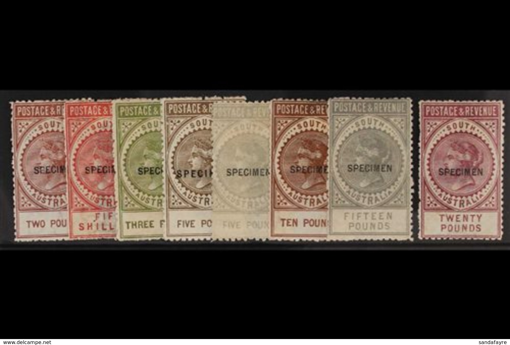 SOUTH AUSTRALIA 1886 £2 To £3 And Both £5 To £20 Postal Fiscal High Value "Specimens" Ovpts, SG 200s/202s And 204s/208s, - Other & Unclassified