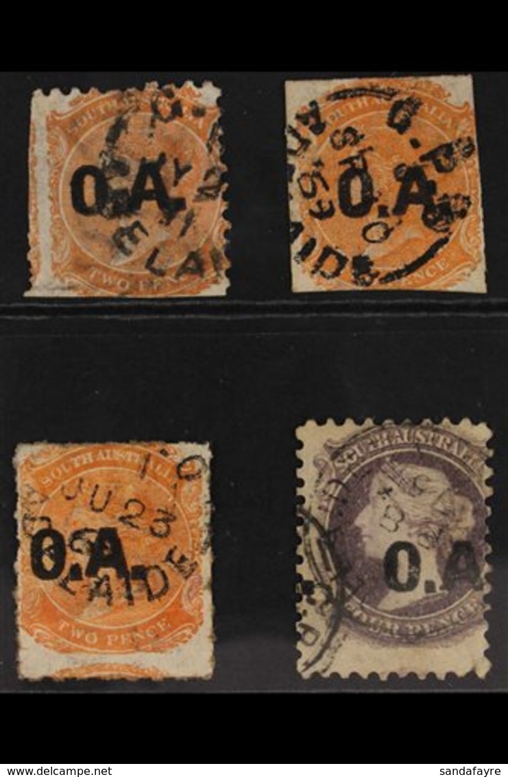 SOUTH AUSTRALIA DEPARTMENTAL OVERPRINTS - OFFICIAL ASSIGNEE 1868-74 2d Orange-red (x3) & 4d Lilac With "O.A." Overprints - Andere & Zonder Classificatie