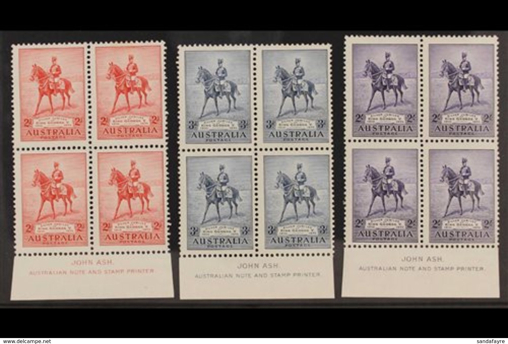 1935 JUBILEE SET - JOHN ASH IMPRINT BLOCKS. 1935 Silver Jubilee Set, SG 156/158, Each Value In A "JOHN ASH" IMPRINT BLOC - Other & Unclassified