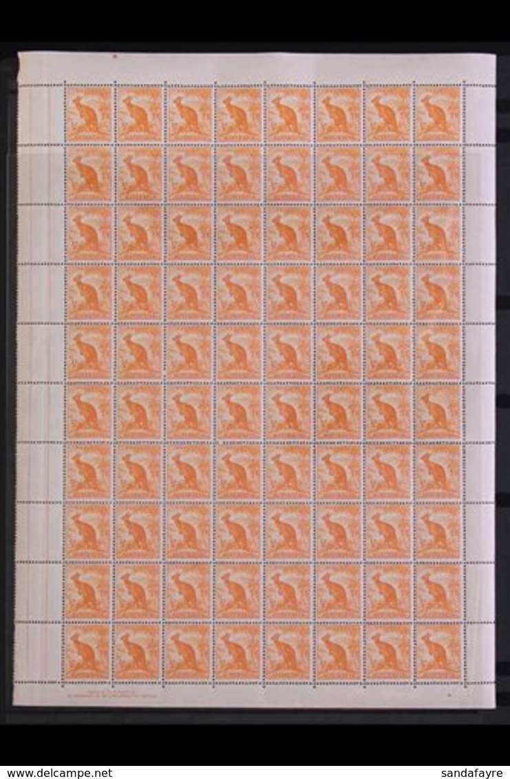 1948-56 ½d Orange Wallaroo, SG 228, Never Hinged Mint Complete Right-hand PANE Of 80 With Margins All Around, Containing - Altri & Non Classificati