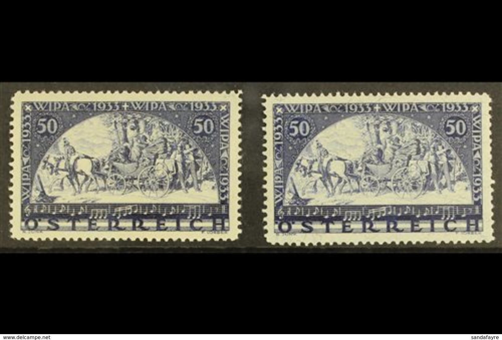 1933 Philatelic Exhibition (WIPA) 50g & 50g, Both Papers Set, SG 703/4, Blue Paper Issue With One Shortish Perf. Fine Mi - Altri & Non Classificati