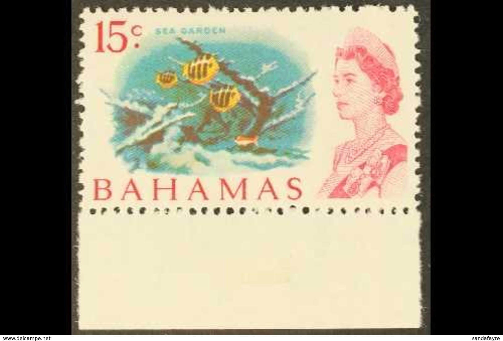 1967-71 15c Red, Yellow, Turquoise Blue & Carmine "Sea Garden" On Whiter Paper, SG 304a, Never Hinged Mint Marginal Exam - Other & Unclassified
