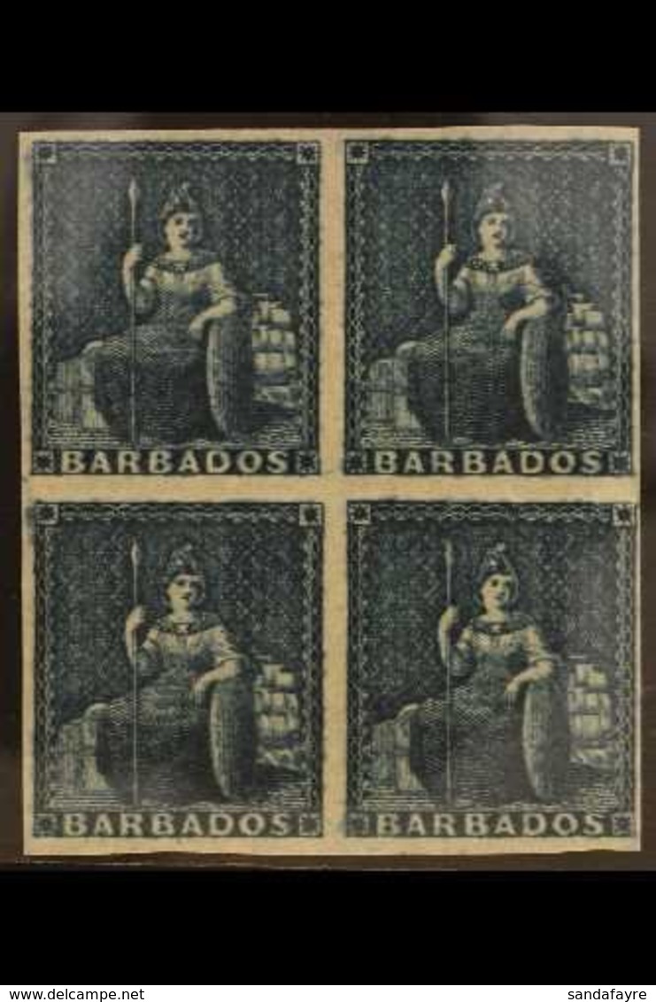 1852-55 BLOCK OF 4 Slate- Blue Britannia (no Value) unissued (SG 5a) Never Hinged Mint Block Of 4 (4 Stamps) For More Im - Barbados (...-1966)