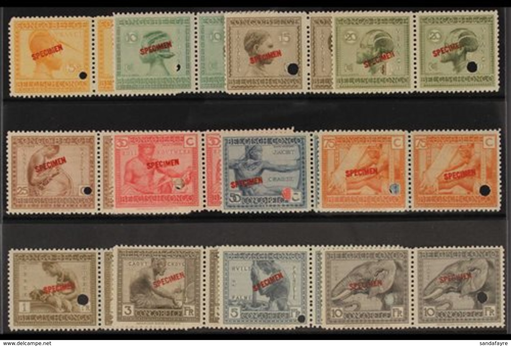 BELGIAN CONGO 1923 Pictorial Set, COB 106/117, Superb Never Hinged Mint  HORIZONTAL PAIRS With "SPECIMEN" Overprints And - Otros & Sin Clasificación