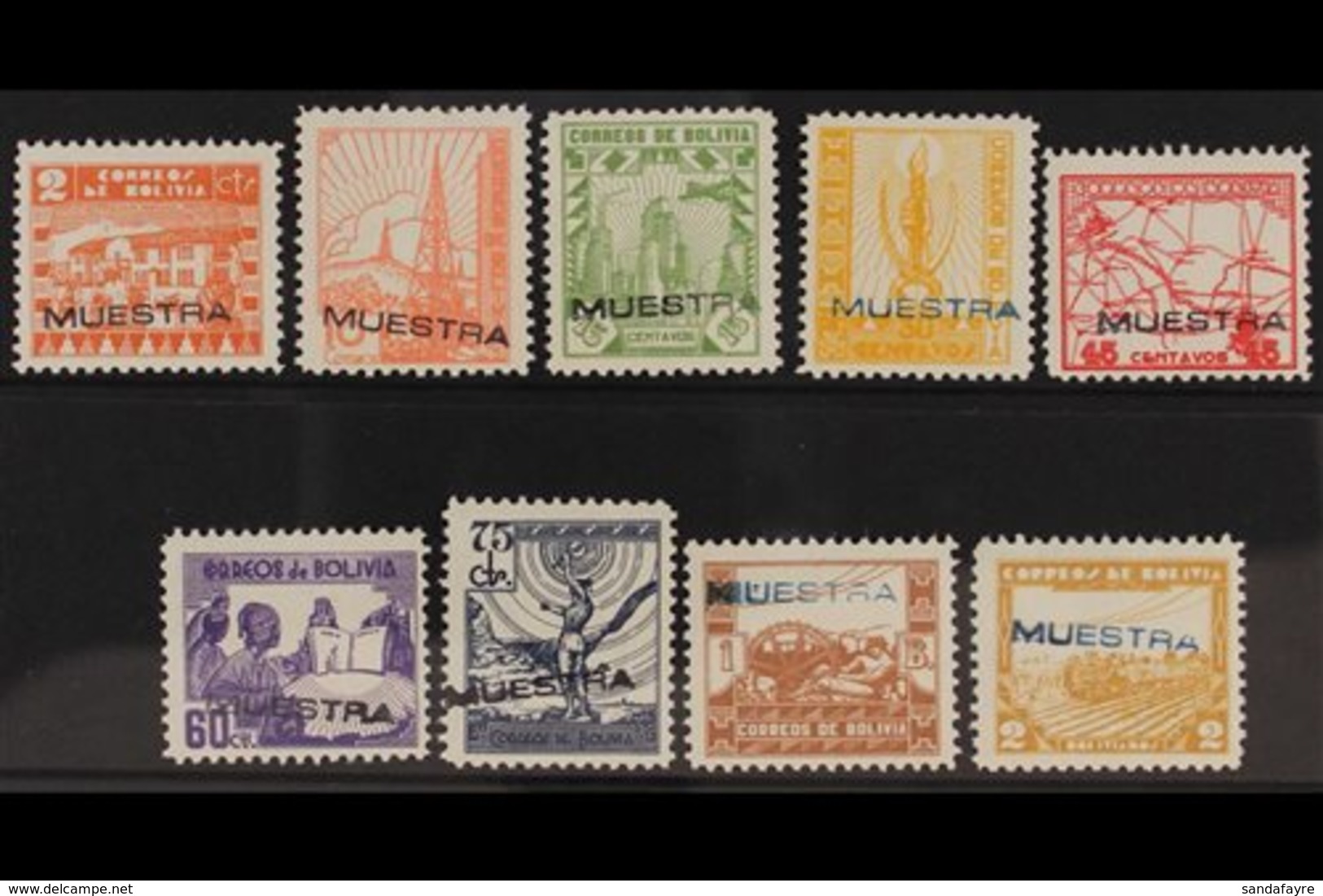 SPECIMENS 1938 Definitives Set, Handstamped "MUESTRA" In Blue Or Black, As Scott 242/50, Small Gum Fault On 2b, Otherwis - Bolivia