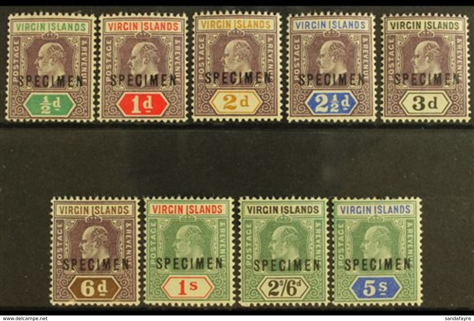 1904 Ed VII Set Wmk MCA, Ovptd "Specimen", SG 54s/62s, Fine Mint. (9 Stamps) For More Images, Please Visit Http://www.sa - British Virgin Islands