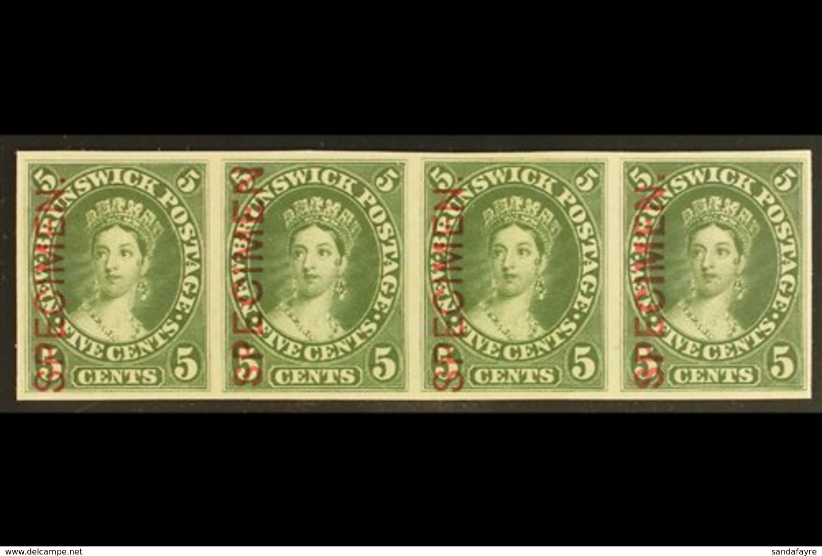 1860 5c Green IMPERF PROOF STRIP OF FOUR On Thick Card With "SPECIMEN" Overprint Types B, D, B & C In Red. A Beautiful I - Otros & Sin Clasificación