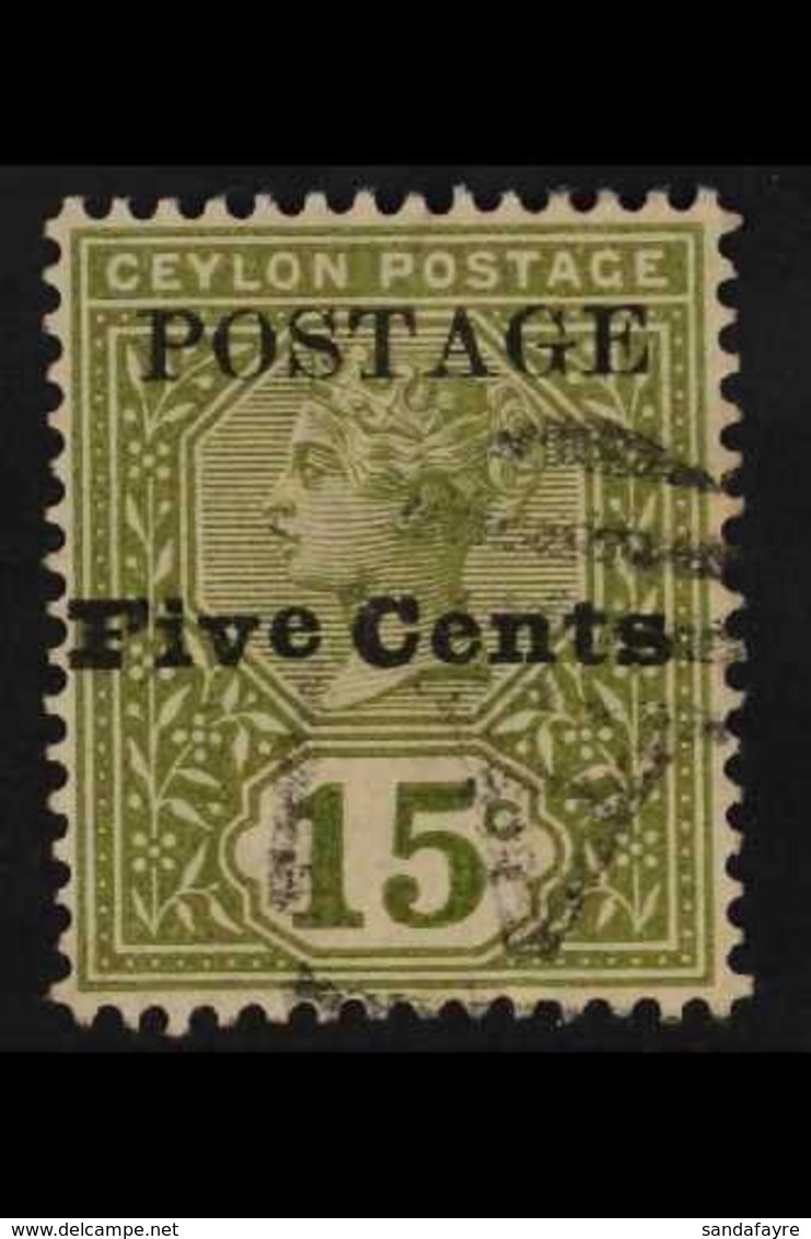 1890 5c On 15c Postage & Revenue, Variety "Revenue Omitted", SG 233e, Very Fine Used. For More Images, Please Visit Http - Ceilán (...-1947)