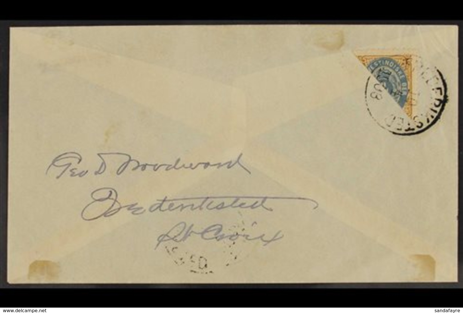 1903 BISECT ON COVER 1896-1902 4c Greenish-blue And Yellow-brown, Perf 12½, Bisected, Facit 16vi, Postally Used On Cover - Danish West Indies