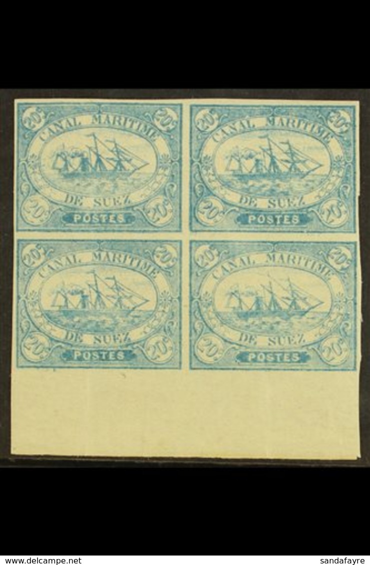 SUEZ CANAL COMPANY 1868 20c Blue, SG 3, Fine Mint Marginal Block Of 4 (Positions 99-100 / 111-112, Bearing Expertizing M - Otros & Sin Clasificación