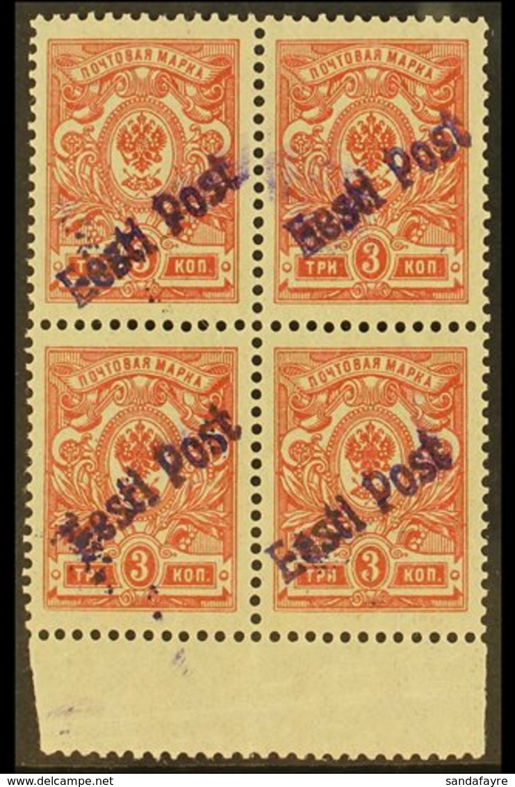 TALLINN (REVAL) 1919 3k Red Perf With "Eesti Post" Local Overprint (Michel 3 A, SG 4c), Rare Never Hinged Mint Marginal  - Estland