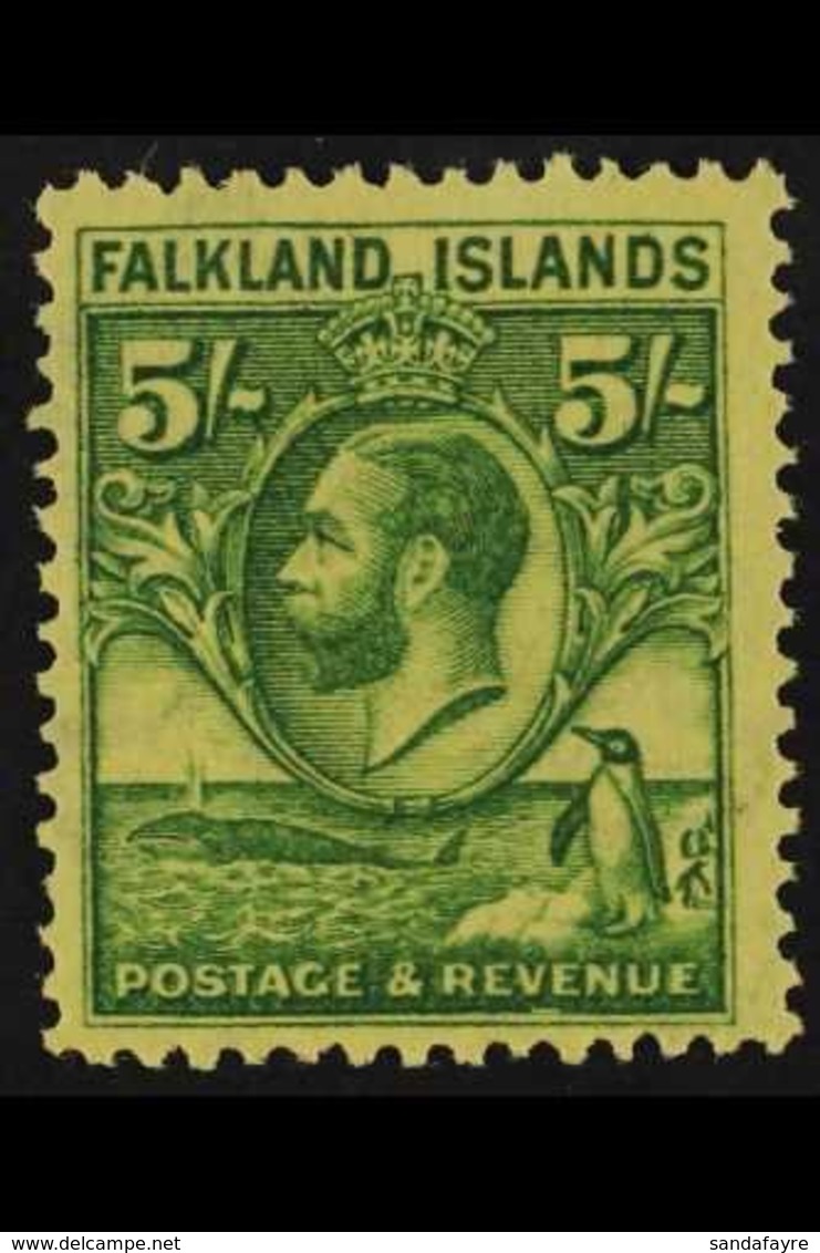 1929-37 5s Green / Yellow Penguins, SG 124, Very Fine Mint For More Images, Please Visit Http://www.sandafayre.com/itemd - Falkland Islands