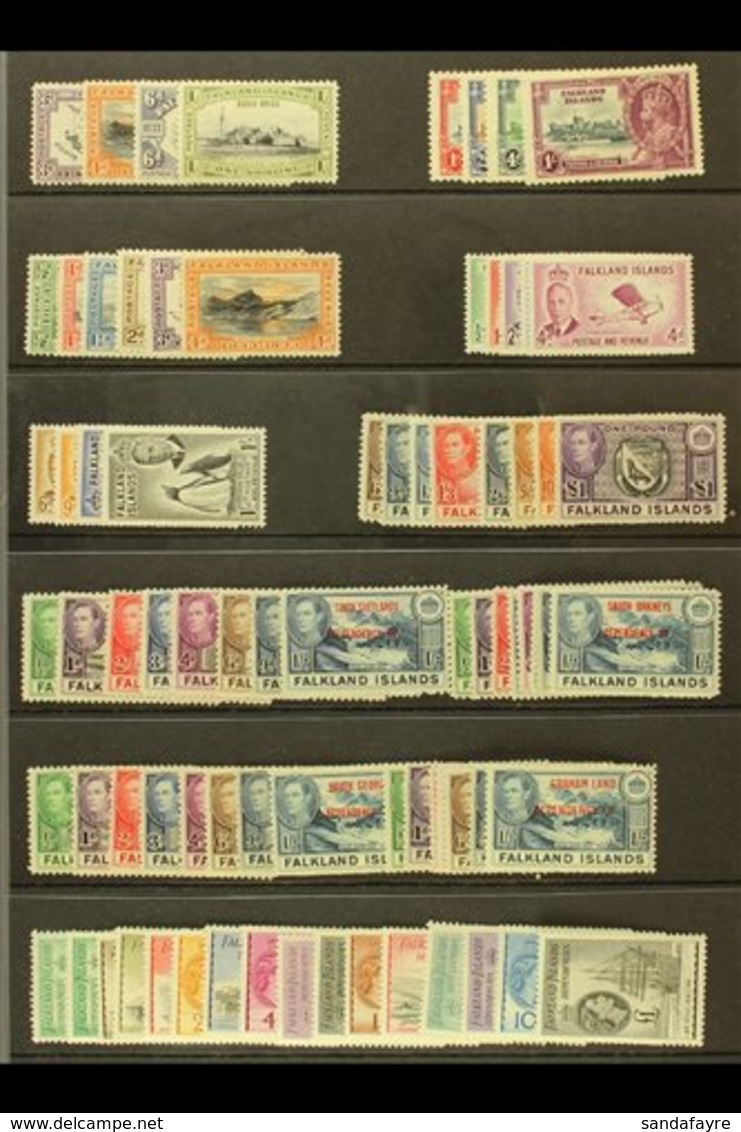 1933 - 64 Useful Mint Selection With Centenary Vals To 1s, 1935 Jubilee Set, 1938 Vals To £1, 1944 Deps Sets, 1954 Set N - Falkland