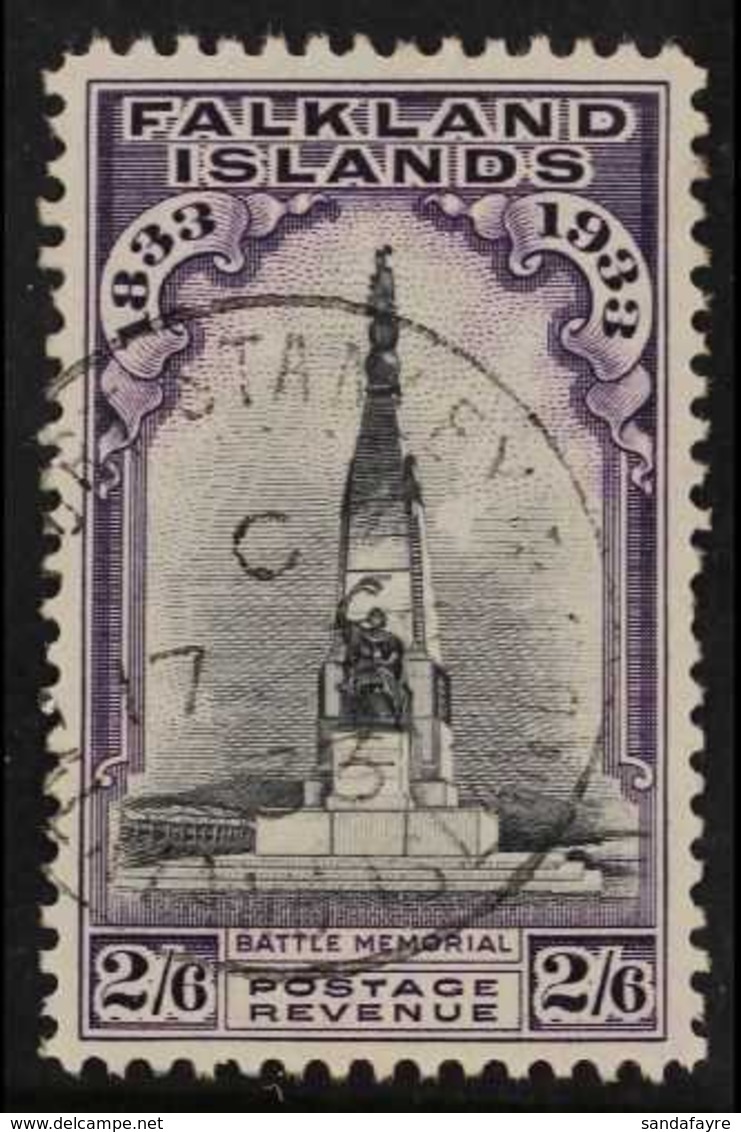 1933 Centenary 2s6d Black And Violet "Battle Memorial", SG 135, One Shortish Perf At Right, Cds Used With Fine Full Port - Islas Malvinas