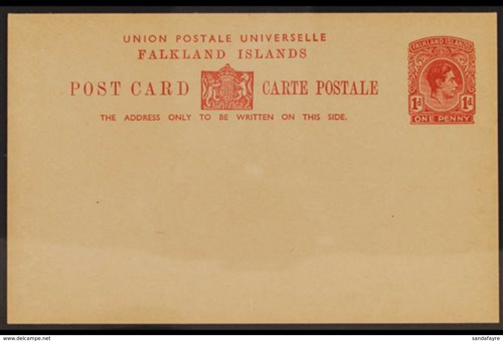 POSTAL STATIONERY 1938 1d Red-brown Postal Card (H&G 5 Or Heijtz P5) Very Fine Unused. Scarce, Only 444 Sold. For More I - Islas Malvinas