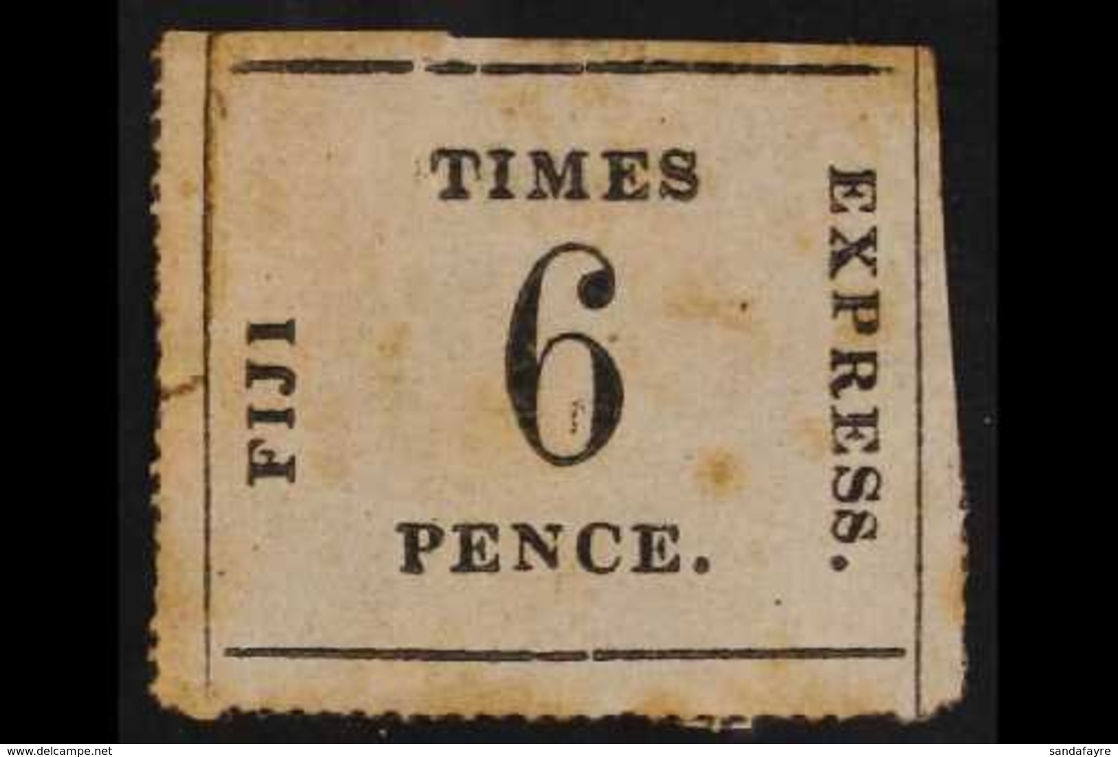 1870-71 6d Black / Rose Vertically Ribbed Paper Times Express Stamp, SG 7, Mint With Some Tone Spots At Short Tear At Le - Fidschi-Inseln (...-1970)