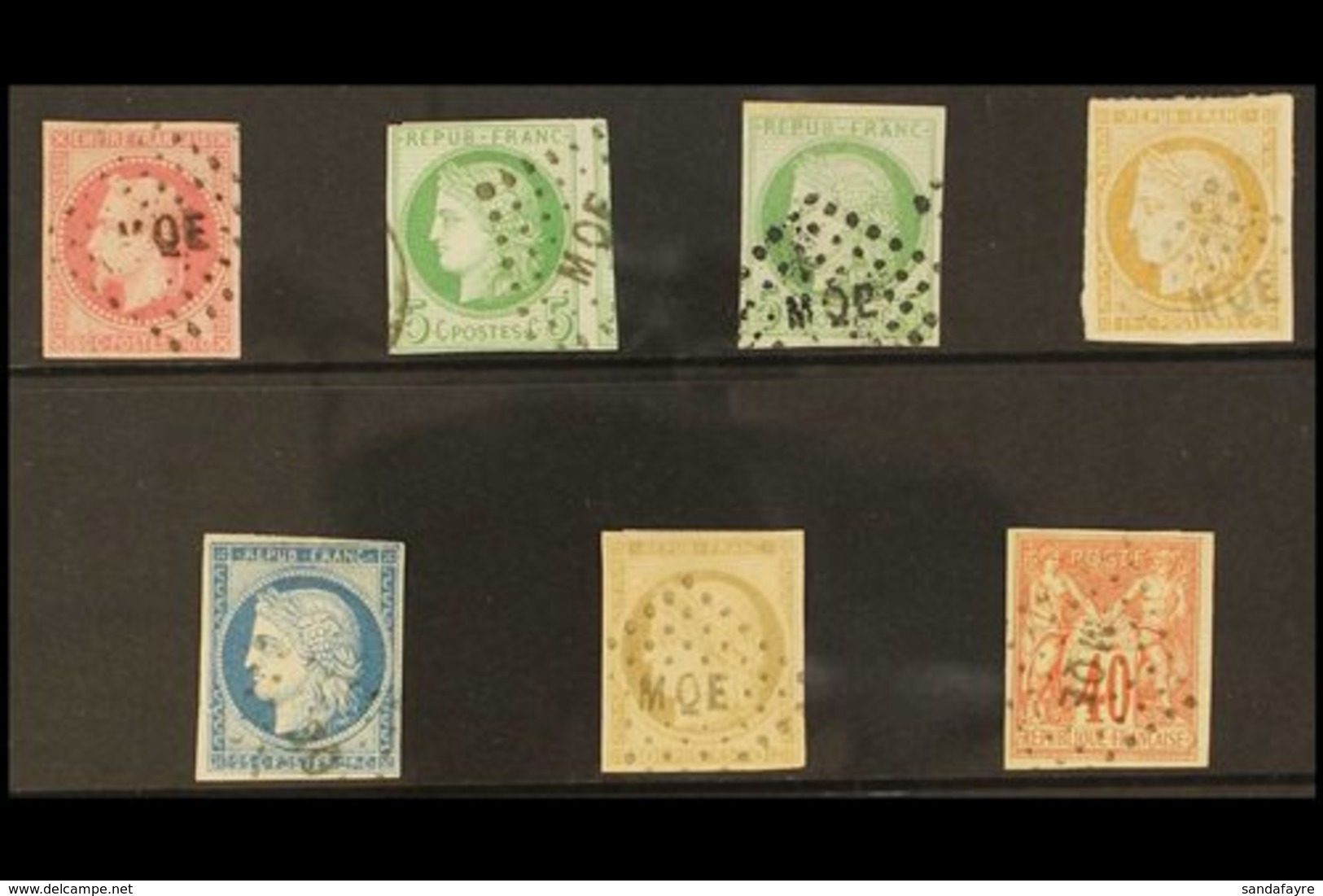 MARTINIQUE FORERUNNERS. 1872-1876. GENERAL ISSUES Cancelled By "MQE" Lozenge Cancellations Including 1871-72 80c Rose "N - Other & Unclassified