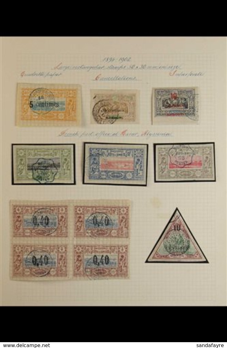 SOMALI COAST 1894-1902 INTERESTING USED COLLECTION On Leaves, Includes 1894-1900 Vals To 50c, 1f & 2f, 1899 "0.40" On 4c - Otros & Sin Clasificación