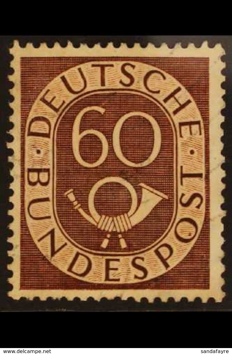 1951-52 60pf Red-brown Posthorn With BROWN SPOT IN "O" OF "BUNDESPOST" Plate Flaw, Michel 135 II, Lightly Used, Fresh &  - Otros & Sin Clasificación