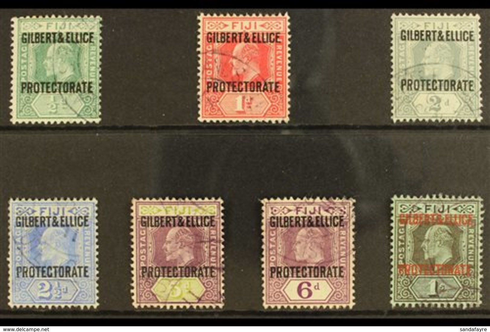 1911 Protectorate Overprint Set, SG 1/7, Very Fine Used (7 Stamps) For More Images, Please Visit Http://www.sandafayre.c - Islas Gilbert Y Ellice (...-1979)