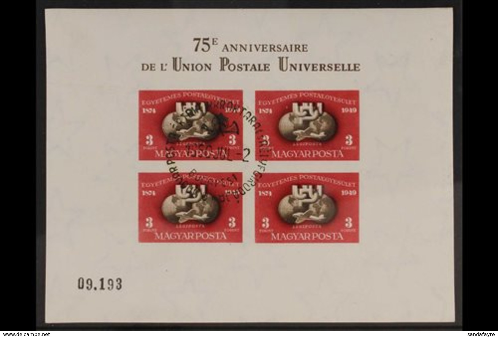 1950 (2 July) UPU 75th Anniversary Miniature Sheet IMPERF, Michel Block 18B, Superb Used With First Day Special Cancel.  - Otros & Sin Clasificación