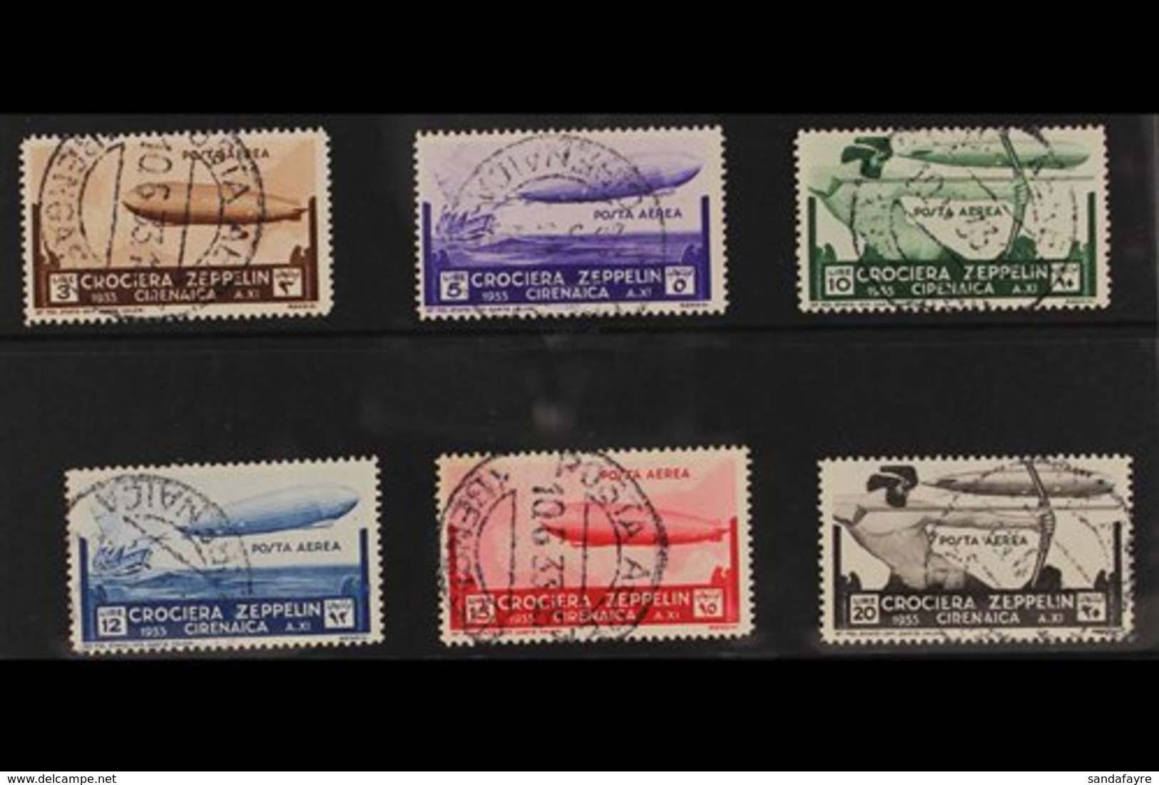 CYRENAICA 1933 AIR Graf Zeppelin Complete Set (Sass. S. 26, SG 102/07) Fine Cds Used. (6 Stamps) For More Images, Please - Otros & Sin Clasificación