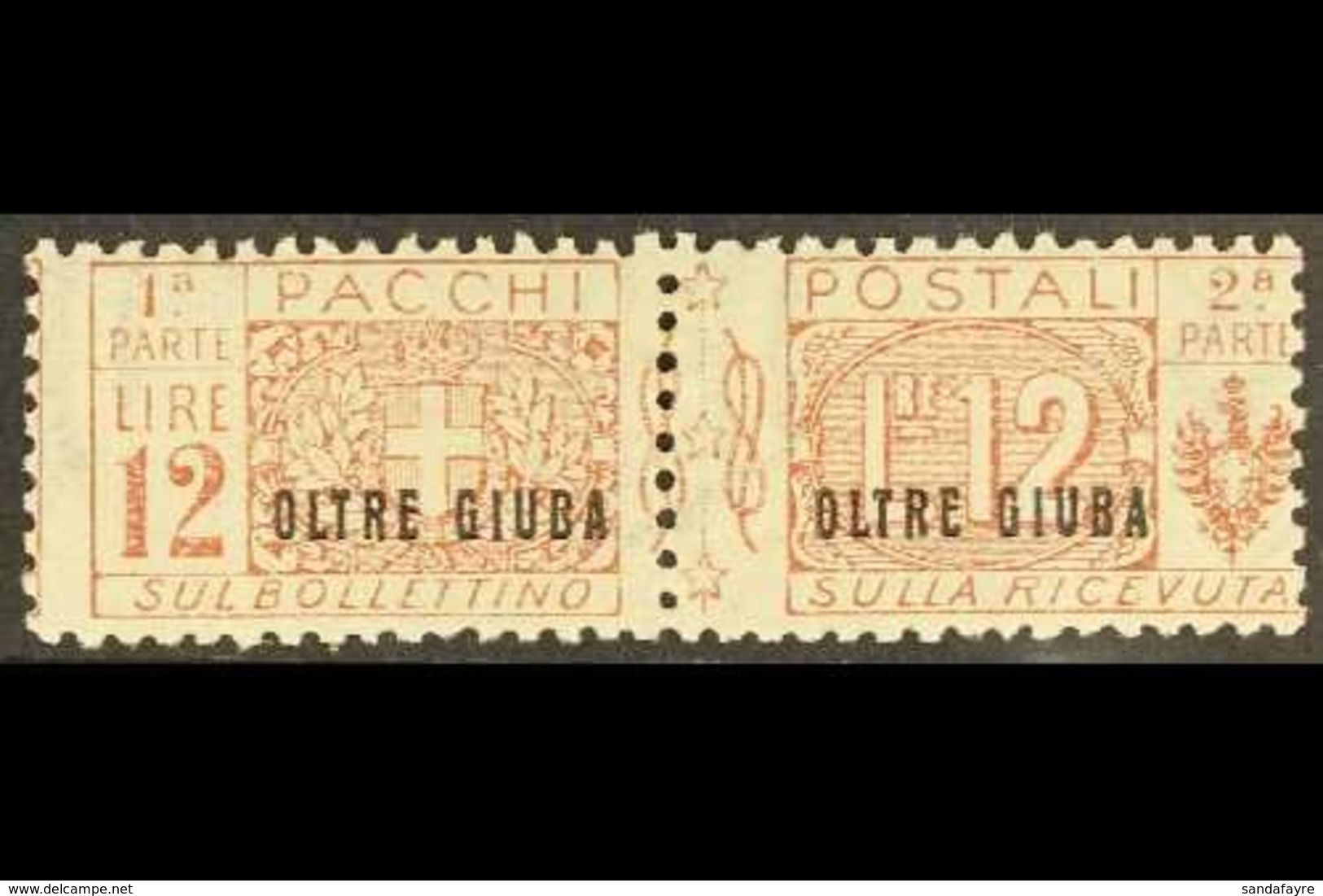 JUBALAND PARCEL POST 1925 12L Red-brown "OLTRE GIUBA" Overprint (Sassone 11, SG P26), Fine Mint Horizontal Pair, Centred - Otros & Sin Clasificación