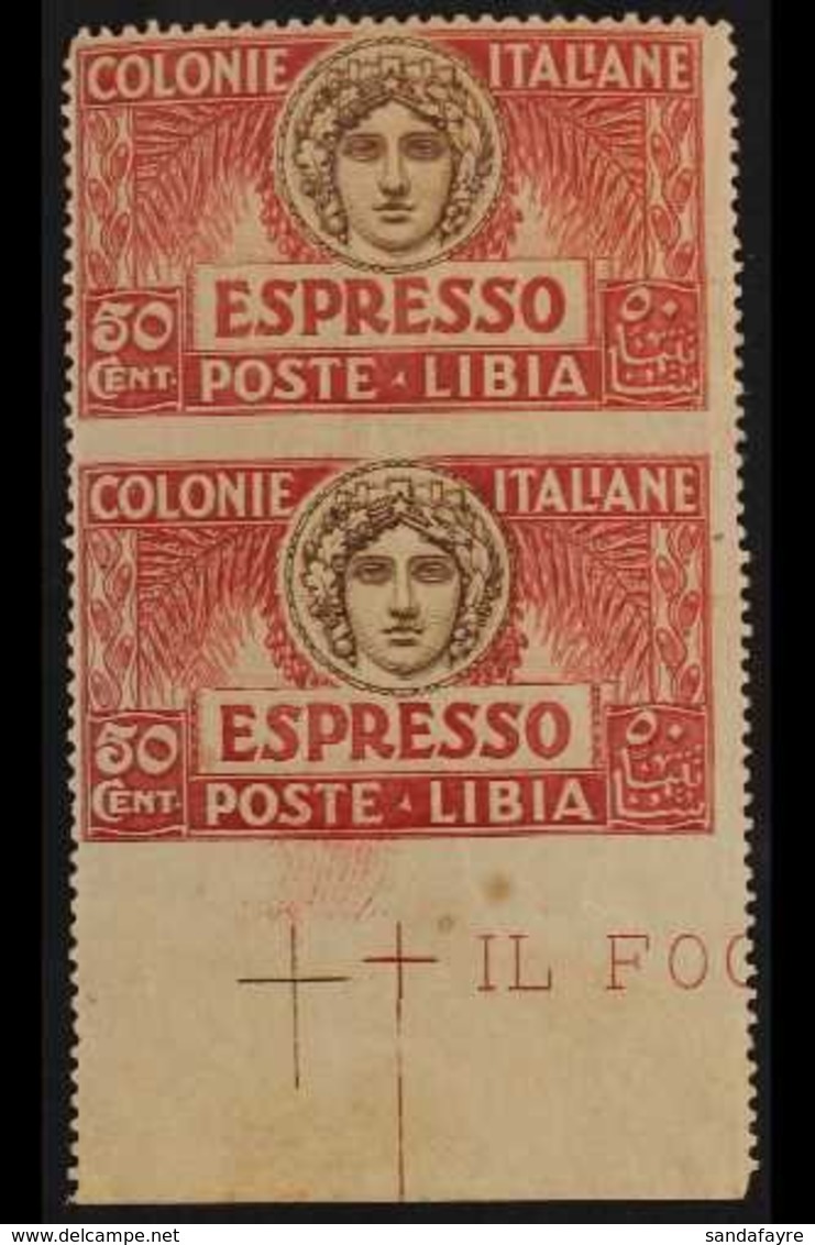 LIBYA EXPRESS 1921 50c Red And Brown, Vertical Pair, Variety "imperf Horizontally", Sass 4i, Fine Mint. For More Images, - Andere & Zonder Classificatie