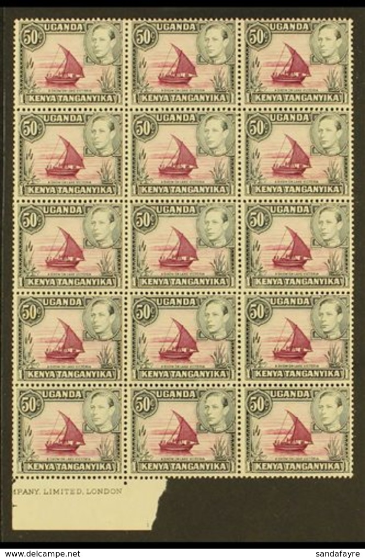 1938-54 50c Reddish-purple And Black, Perf 13 X 13½, SG 144e, A Fine Mint BLOCK OF FIFTEEN (3 X 5), All But Three Stamps - Vide