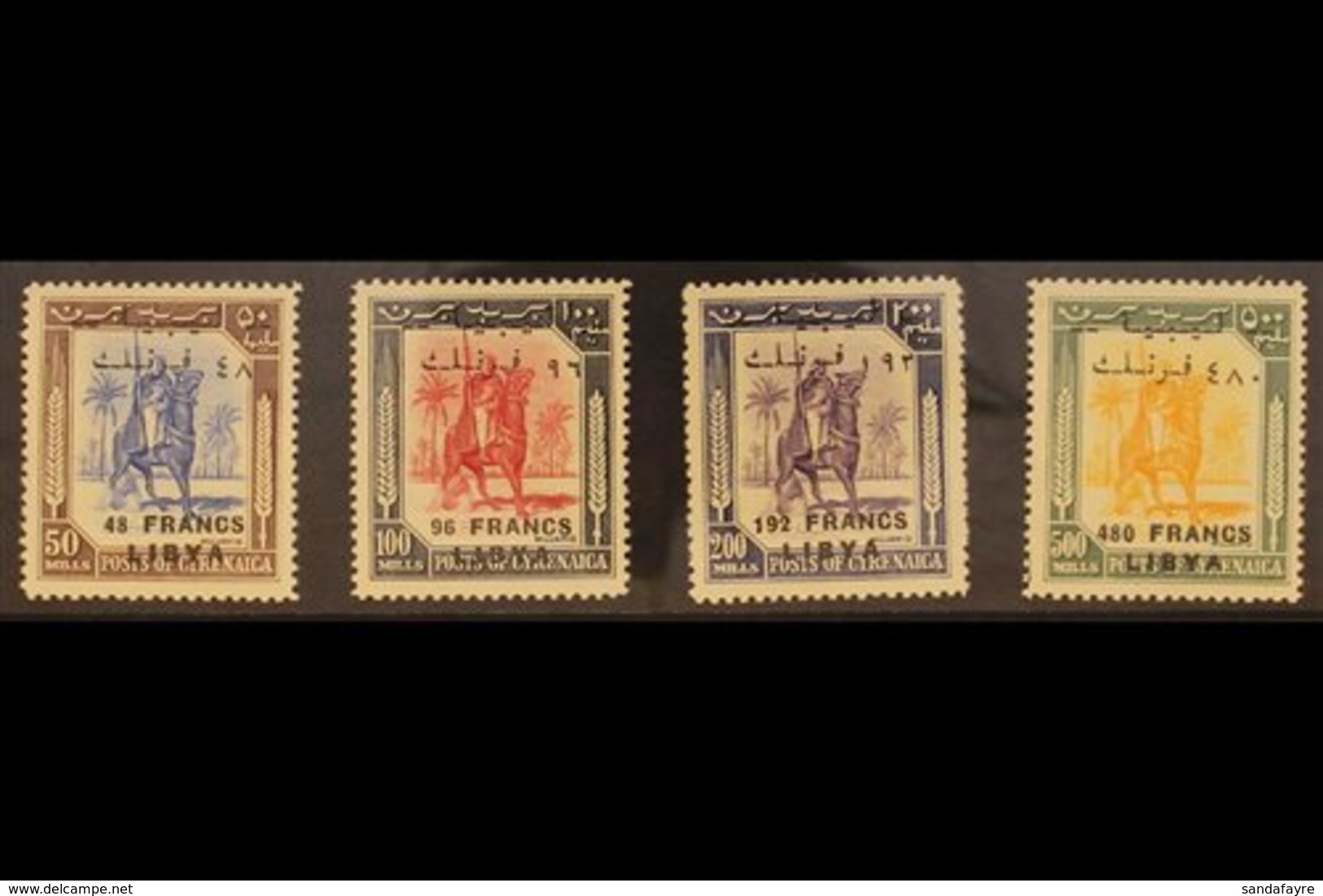 1951-52 (Issue For Use In The Fezzan) Large Format High Values Set, 48f On 50m To 480f On 500m (Sass 20/I To 23/I, SG 17 - Libia