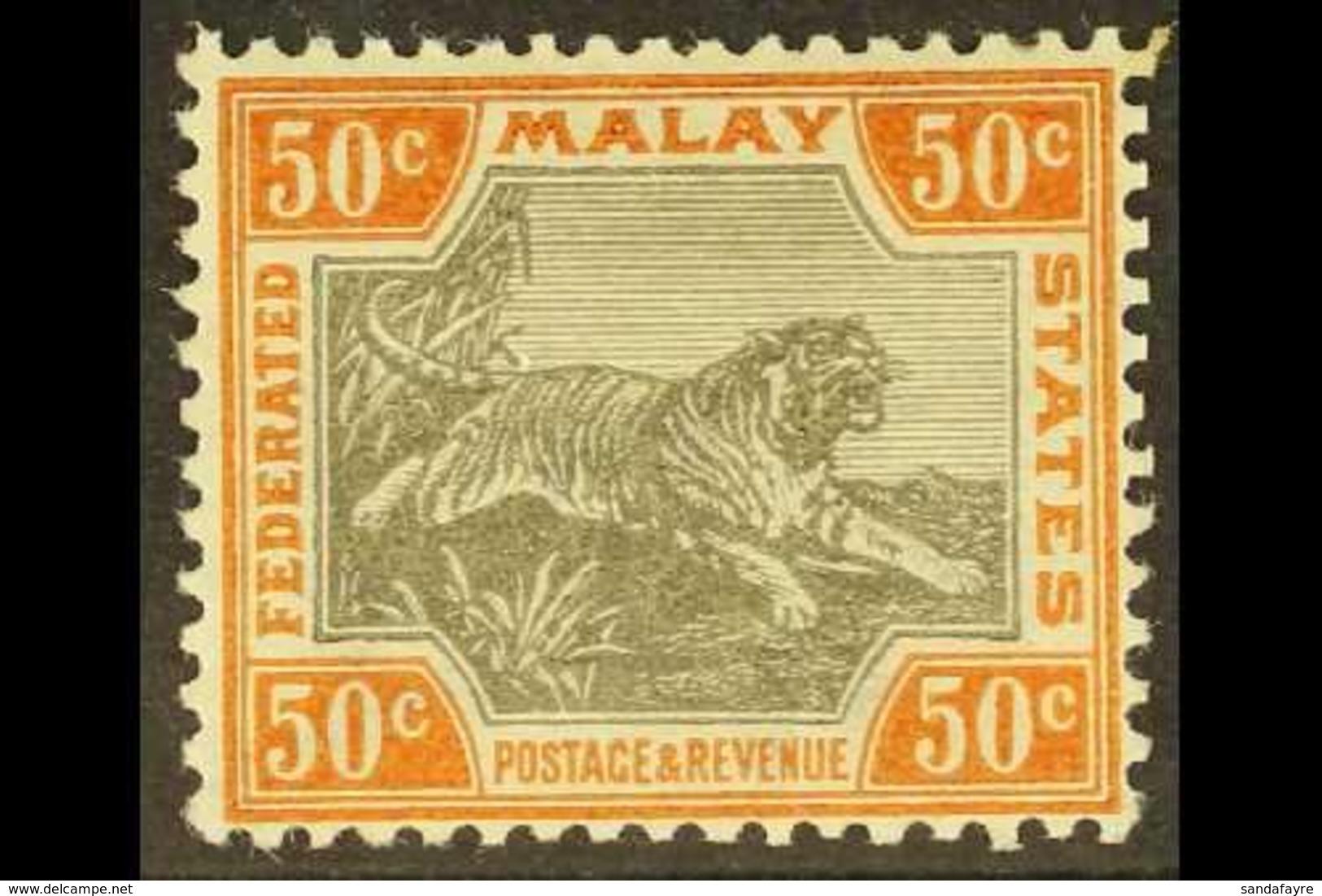 F.M.S. 1900-01 50c Grey And Orange Brown Tiger, SG 22a, Fine Mint. For More Images, Please Visit Http://www.sandafayre.c - Otros & Sin Clasificación