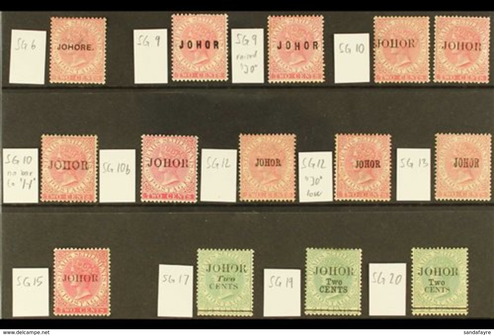 JOHORE 1884-1891 OVERPRINTS Mint Group On A Stock Card, All Identified By Cat Numbers, Includes 1884-86 2c SG 6 (thin),  - Otros & Sin Clasificación