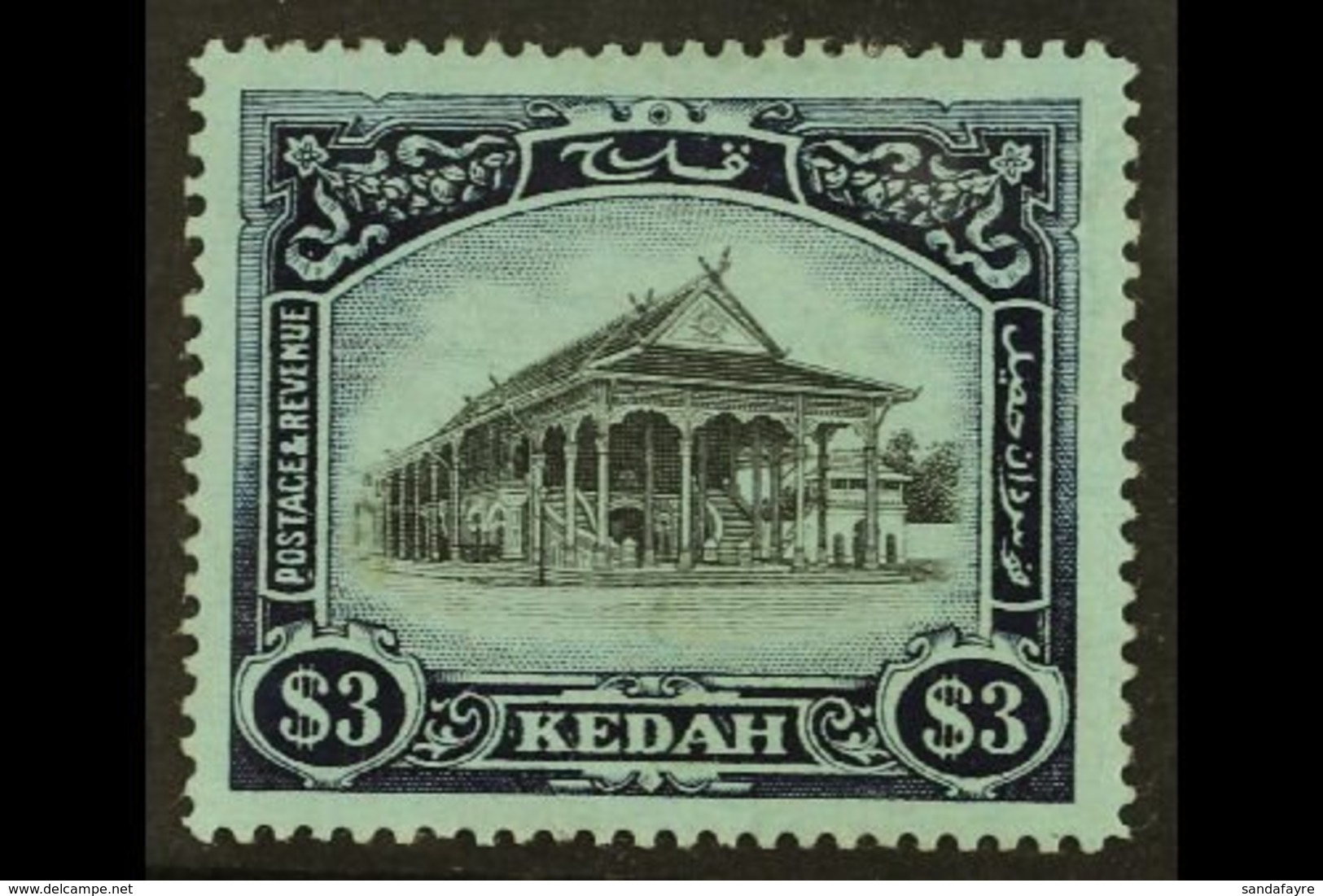 KEDAH 1912 $3 Black And Blue On Blue Council Chamber, SG 13, Very Fine Mint. For More Images, Please Visit Http://www.sa - Otros & Sin Clasificación