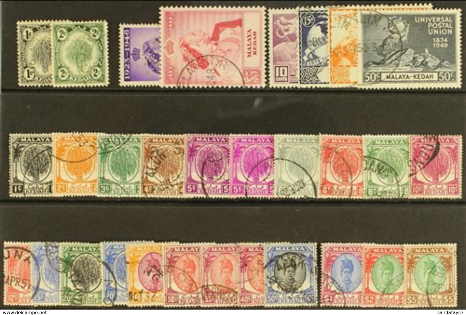 KEDAH 1938 - 1955 Complete Used Collection Incl 1948 Wedding, 1950 Sheaf And Sultan Set, SG 68a/90. Cds Used (30 Stamps) - Other & Unclassified